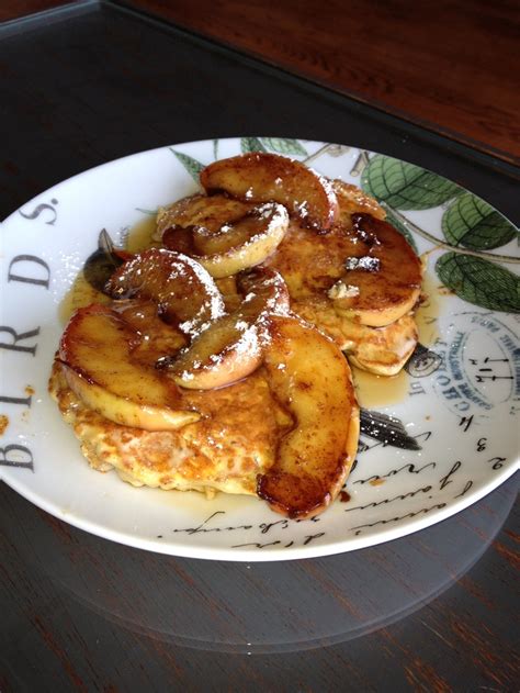 Photo of autumn apple protein pancakes with caramelized apples and cinnamon