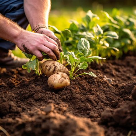 Thematic photo of planting potatoes in a garden