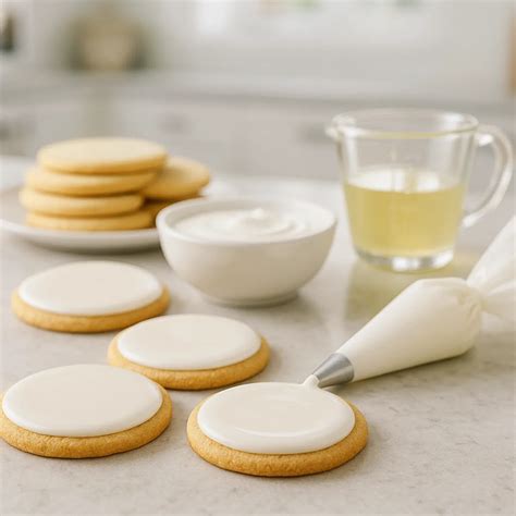 Prikaz različnih gostot sladkornega preliva (Royal Icing) za risanje črt in polnjenje površine piškotov
