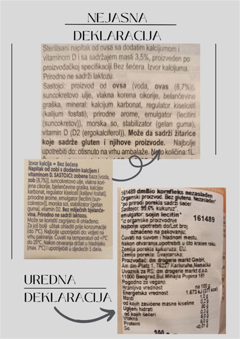 Fotografija: Primer deklaracije izdelka z označenimi alergeni