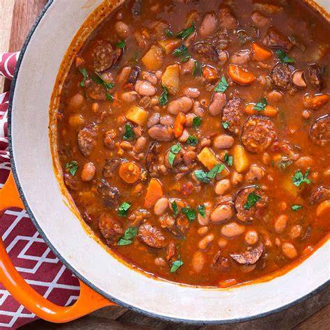 Traditional Carinthian green bean goulash served in a bowl