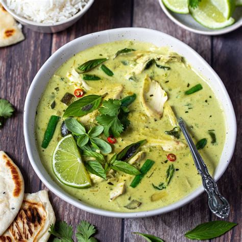 Chicken and green bean curry with coconut milk, served with rice