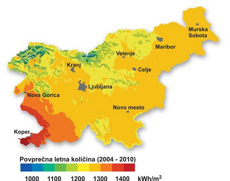 Zemljevid s prikazom prostorske porazdelitve sončnega obsevanja in vpliva reliefa na lokalne razmere.