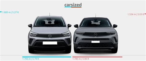 Primerjalna infografika Opel Mokka vs. Opel Crossland glede dimenzij in prostornosti