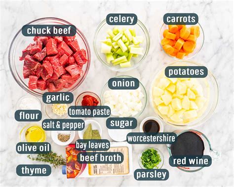 Photo of various ingredients for beef stew