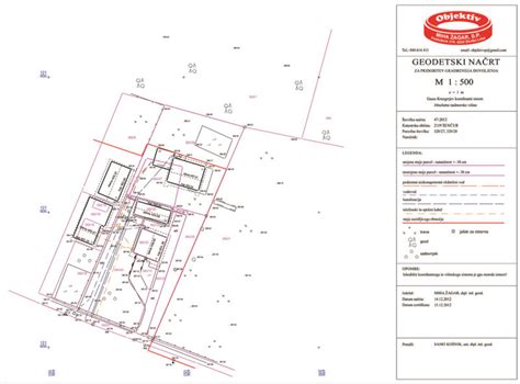 Primer geodetskega načrta z vrisanimi infrastrukturnimi vodi in hidranti