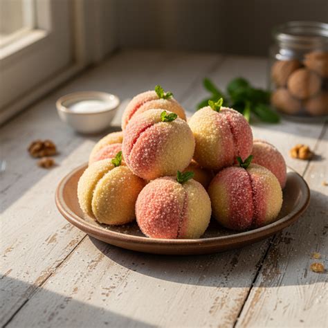 Slika testa za breskvice, ki je mehko in se ne lepi na prste, pripravljeno za počivanje v hladilniku.