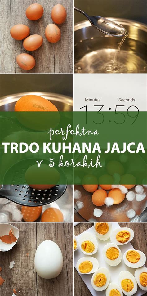 Korak-po-korak infografika priprave trdo kuhanih jajc za pečenko.