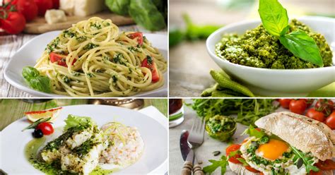 Infografika z različnimi recepti za pesto, vključno s peteršiljevim pestom