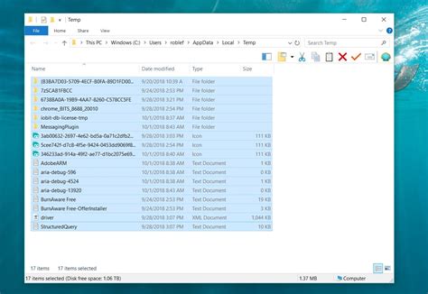 Screenshot of the %temp% folder in Windows Explorer