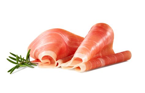 Ilustracija kraškega pršuta z vidnimi plastmi mesa in maščobe