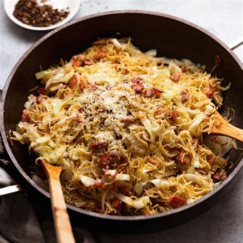Photo of pasta with cabbage and bacon