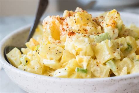 Thematic photo of a delicious potato salad in a bowl