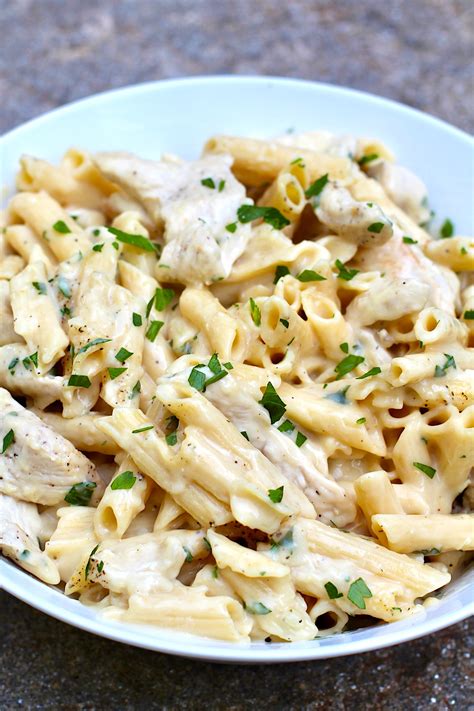 Photo of chicken in cream sauce with pasta