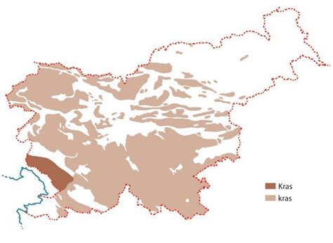 Zemljevid pokrajine Kras z označenim območjem proizvodnje Kraškega pršuta
