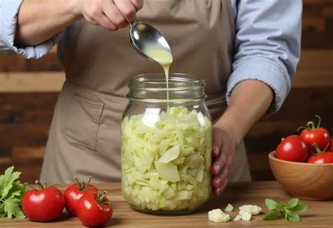 Tematska fotografija kislega zelja v kuhinji ali v posodi za fermentacijo
