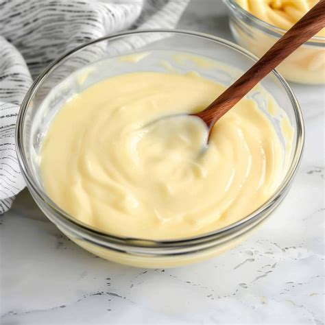 Thematic photo of creamy vanilla custard in a bowl