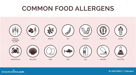 Infographic showing common food allergens with icons for each category (e.g., milk, peanuts, gluten, fish, eggs)
