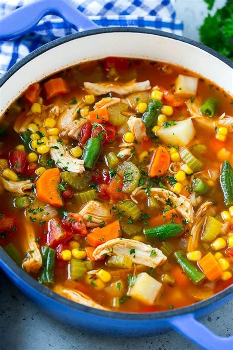 Photo of a hearty chicken soup with vegetables