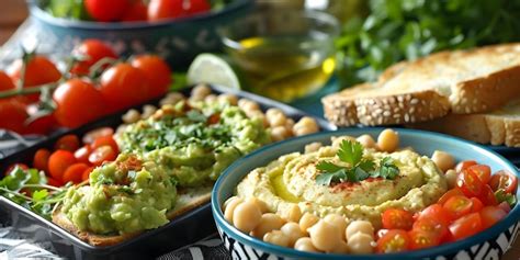 Fotografija narezanih krekerjev s pomakami, kot so humus in guacamole