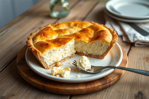 Thematic photo of a slice of cottage cheese pie with a crispy crust