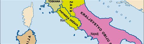 Zgodovinska karta Italije z označenimi regijami severne Italije
