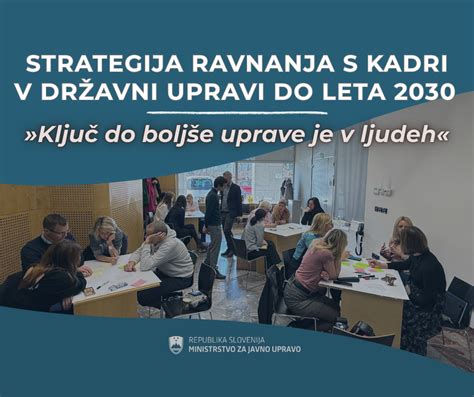 Infografika, ki prikazuje ključne elemente strategije ravnanja s kadri v državni upravi.