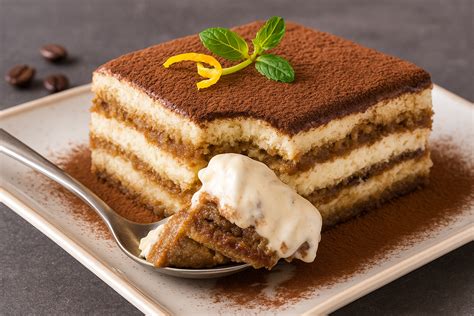 tiramisu na krožniku s skodelico kave