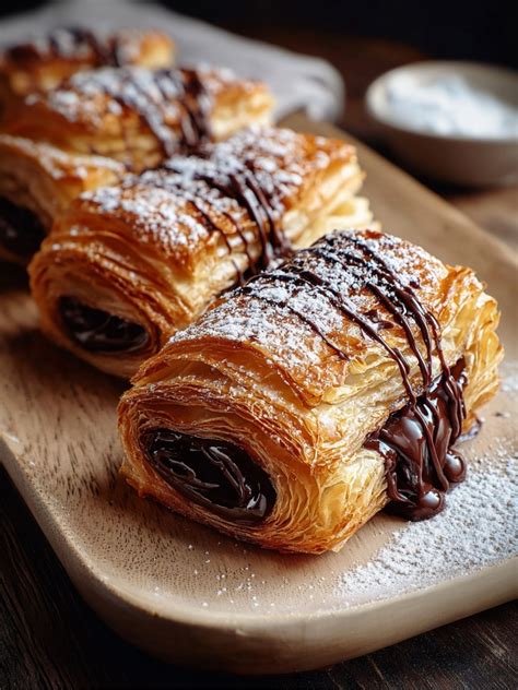 Thematic photo of chocolate pastry rolls on a baking sheet