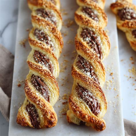 Photo of puff pastry being spread with chocolate hazelnut spread
