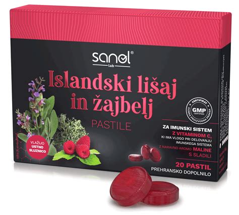 etiketa ali embalaža izdelka z islandskim lišajem