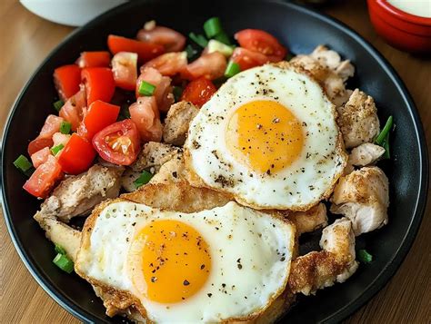 Thematic photo of eggs and chicken dishes