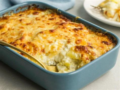 Photo of a prepared baking dish with gratin chayote