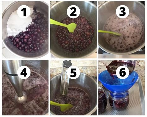The process of making grape jam in a modern kitchen, showing ingredients and pots