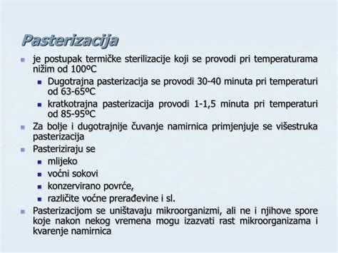 primerjava temperaturnih profilov pasterizacije in UHT sterilizacije